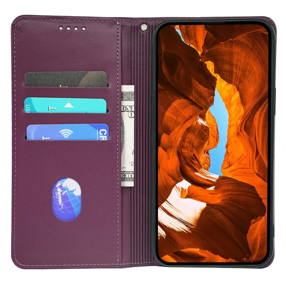 For T-Mobile Revvl 8 Pro Case Four Leaf Clover Leather Flip Phone Cover Stand Wallet - Dark Purple - 2