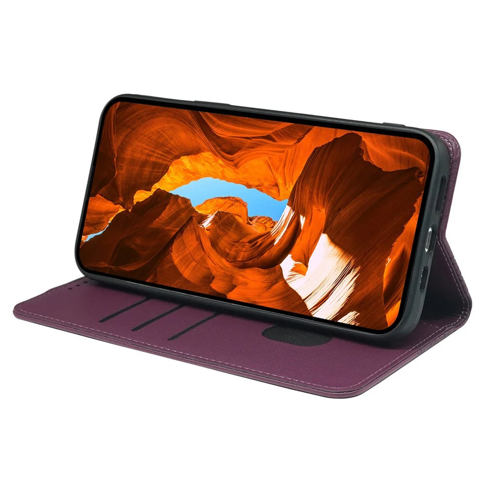 For T-Mobile Revvl 8 Pro Case Four Leaf Clover Leather Flip Phone Cover Stand Wallet - Dark Purple - 3