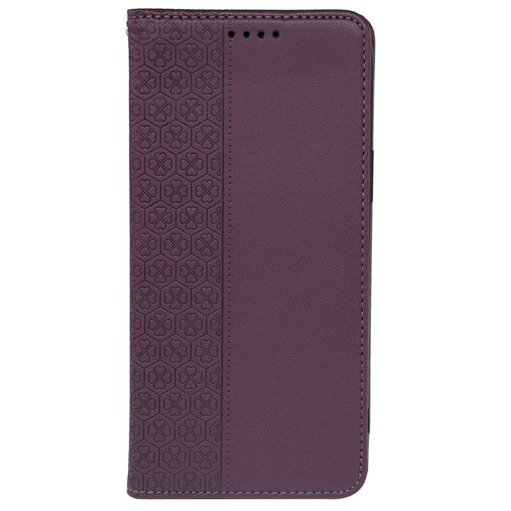 For T-Mobile Revvl 8 Pro Case Four Leaf Clover Leather Flip Phone Cover Stand Wallet - Dark Purple - 4