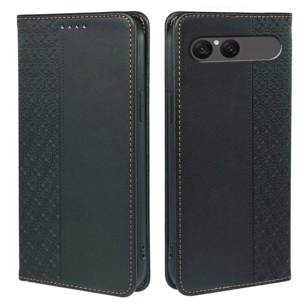 For Sony Xperia 10 VII Case Four Leaf Clover Leather Flip Phone Cover Stand Wallet - Black - 1