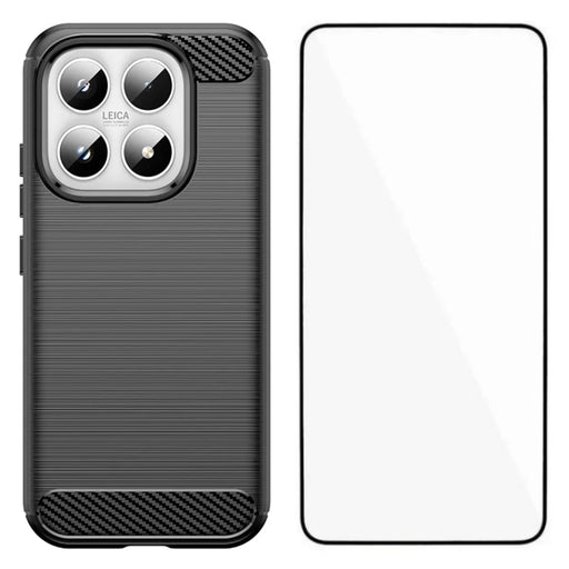 WANLONFENG For Xiaomi 17 Case with Screen Film  LS Series Big Lens Hole Brushed Texture TPU Phone Cover - Black - 1