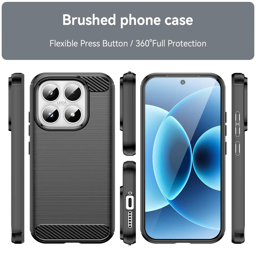 WANLONFENG For Xiaomi 17 Case with Screen Film  LS Series Big Lens Hole Brushed Texture TPU Phone Cover - Black - 3