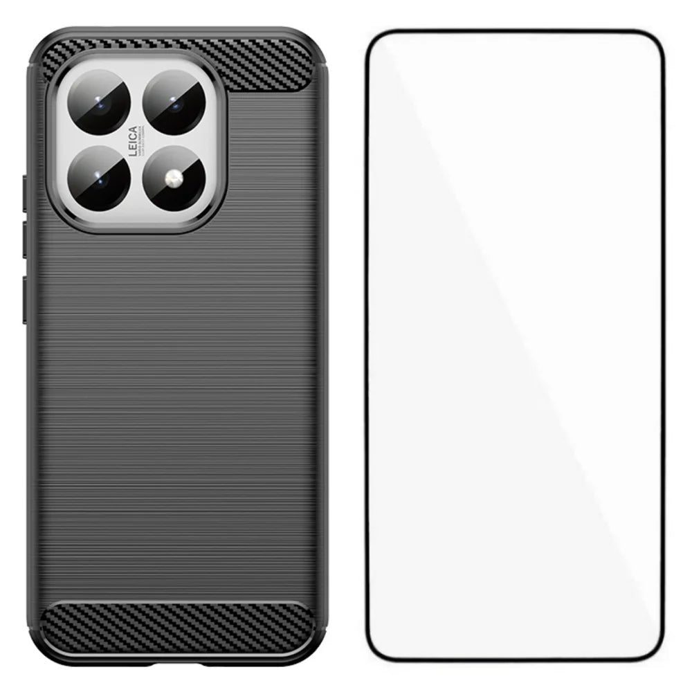 WANLONFENG For Xiaomi 15T Case with Screen Film  LS Series Big Lens Hole Brushed Texture TPU Phone Cover - Black - 1