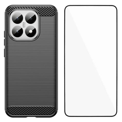 WANLONFENG For Xiaomi 15T Case with Screen Film  LS Series Big Lens Hole Brushed Texture TPU Phone Cover - Black - 1