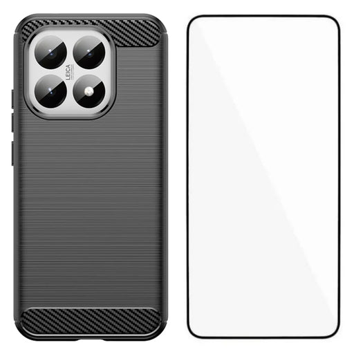 WANLONFENG For Xiaomi 15T Case with Screen Film  LS Series Big Lens Hole Brushed Texture TPU Phone Cover - Black - 1