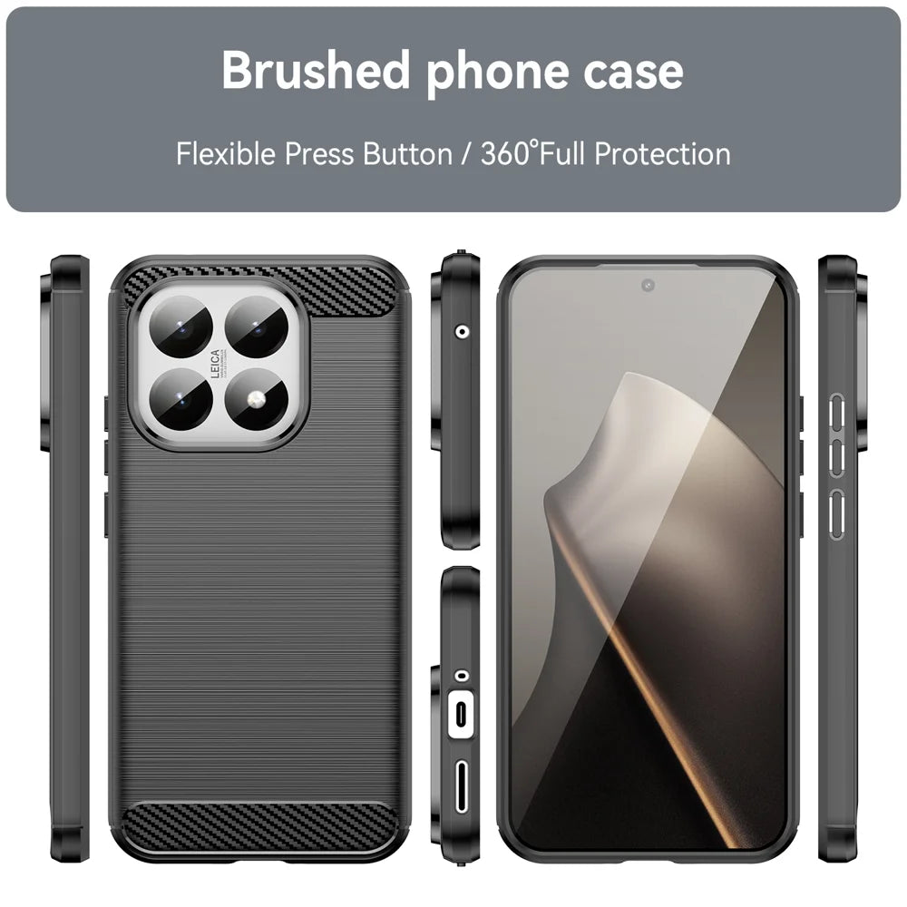 WANLONFENG For Xiaomi 15T Case with Screen Film  LS Series Big Lens Hole Brushed Texture TPU Phone Cover - Black - 3
