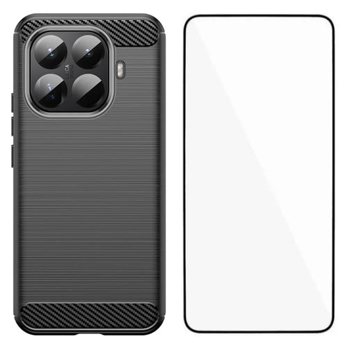 WANLONFENG For Xiaomi 15T Pro Case with Screen Film  LS Series Big Lens Hole Brushed Texture TPU Phone Cover - Black - 1