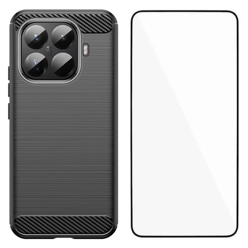 WANLONFENG For Xiaomi 15T Pro Case with Screen Film  LS Series Big Lens Hole Brushed Texture TPU Phone Cover - Black - 1
