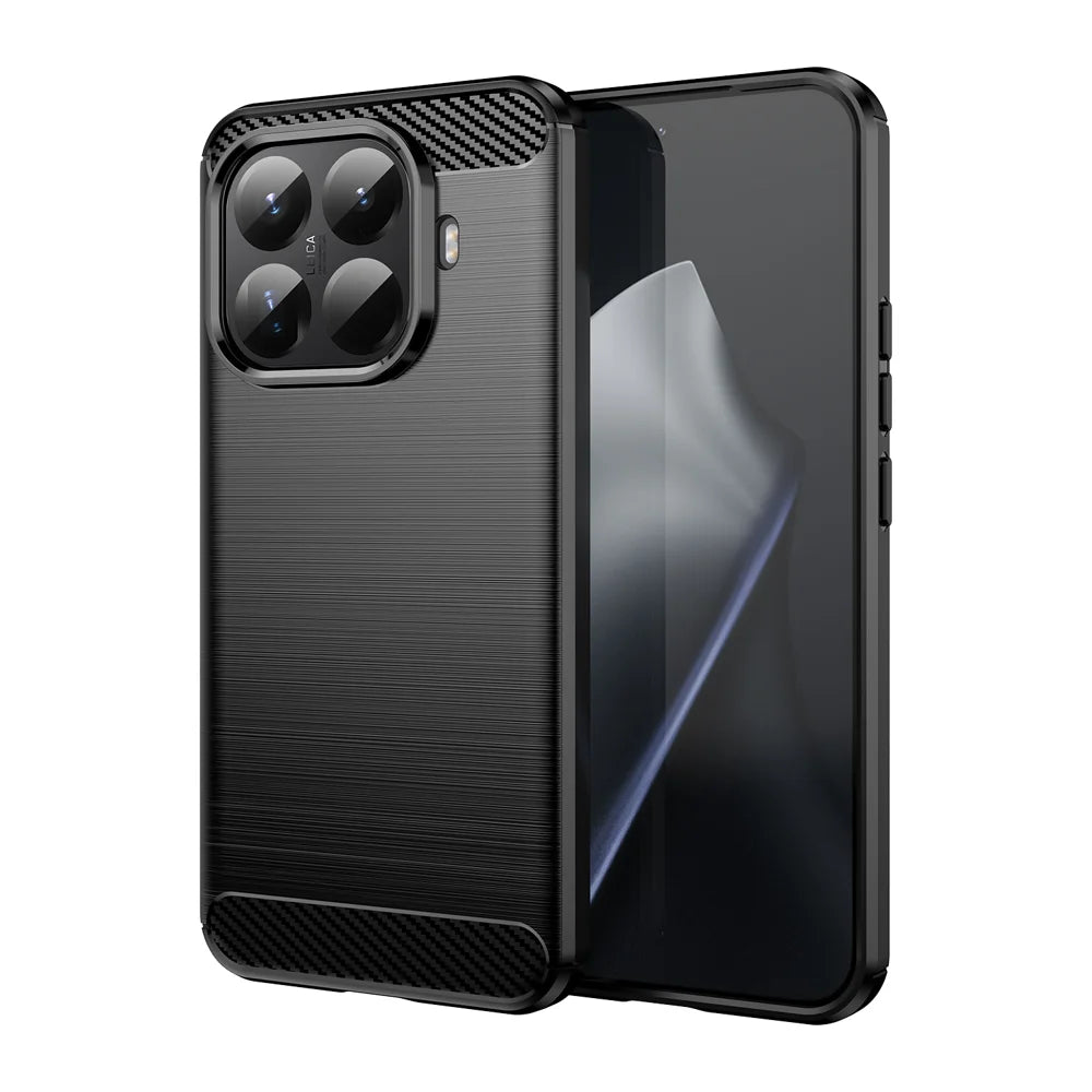 WANLONFENG For Xiaomi 15T Pro Case with Screen Film  LS Series Big Lens Hole Brushed Texture TPU Phone Cover - Black - 2