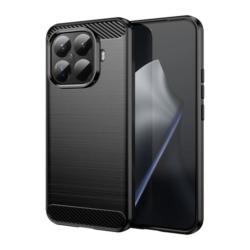 WANLONFENG For Xiaomi 15T Pro Case with Screen Film  LS Series Big Lens Hole Brushed Texture TPU Phone Cover - Black - 2