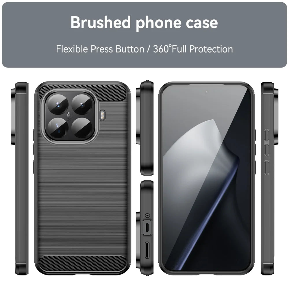 WANLONFENG For Xiaomi 15T Pro Case with Screen Film  LS Series Big Lens Hole Brushed Texture TPU Phone Cover - Black - 3