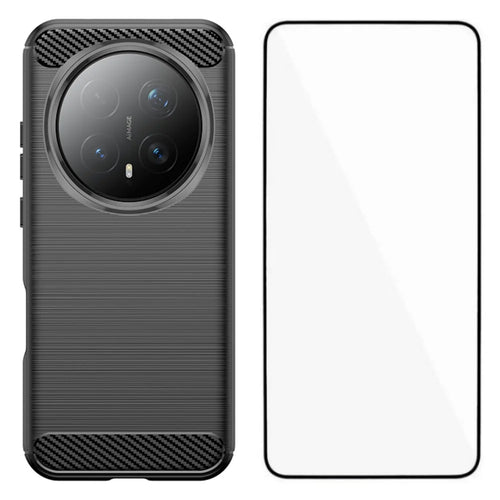 WANLONFENG For Honor Magic8 Pro 5G Case with Screen Film  LS Series Big Lens Hole Brushed Texture TPU Phone Cover - Black - 1