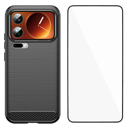 WANLONFENG For Xiaomi 17 Pro Case with Screen Film  LS Series Big Lens Hole Brushed Texture TPU Phone Cover - Black - 1