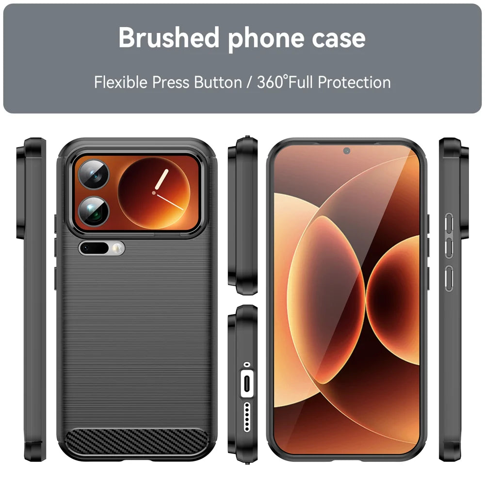 WANLONFENG For Xiaomi 17 Pro Case with Screen Film  LS Series Big Lens Hole Brushed Texture TPU Phone Cover - Black - 3