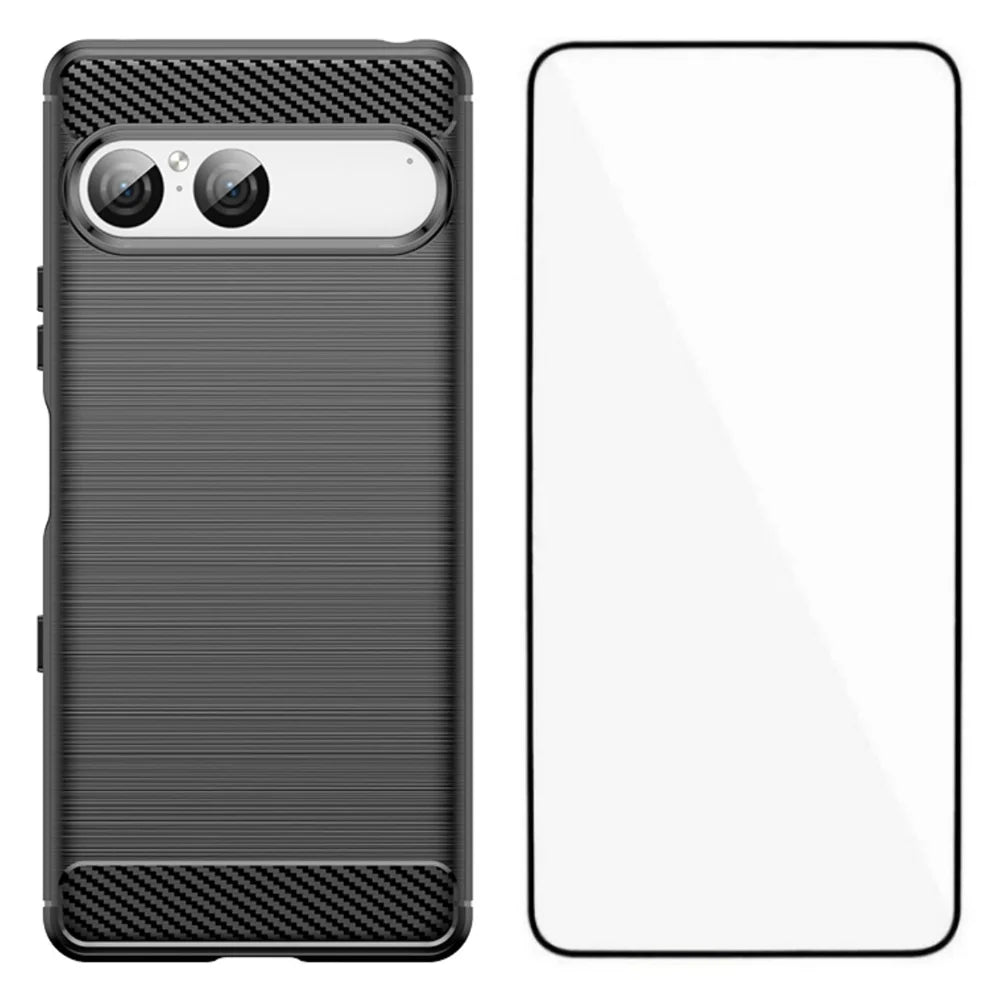 WANLONFENG For Sony Xperia 10 VII Case with Screen Film  LS Series Big Lens Hole Brushed Texture TPU Phone Cover - Black - 1