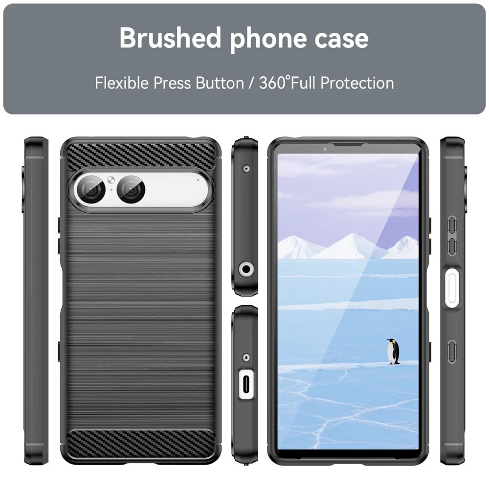 WANLONFENG For Sony Xperia 10 VII Case with Screen Film  LS Series Big Lens Hole Brushed Texture TPU Phone Cover - Black - 3