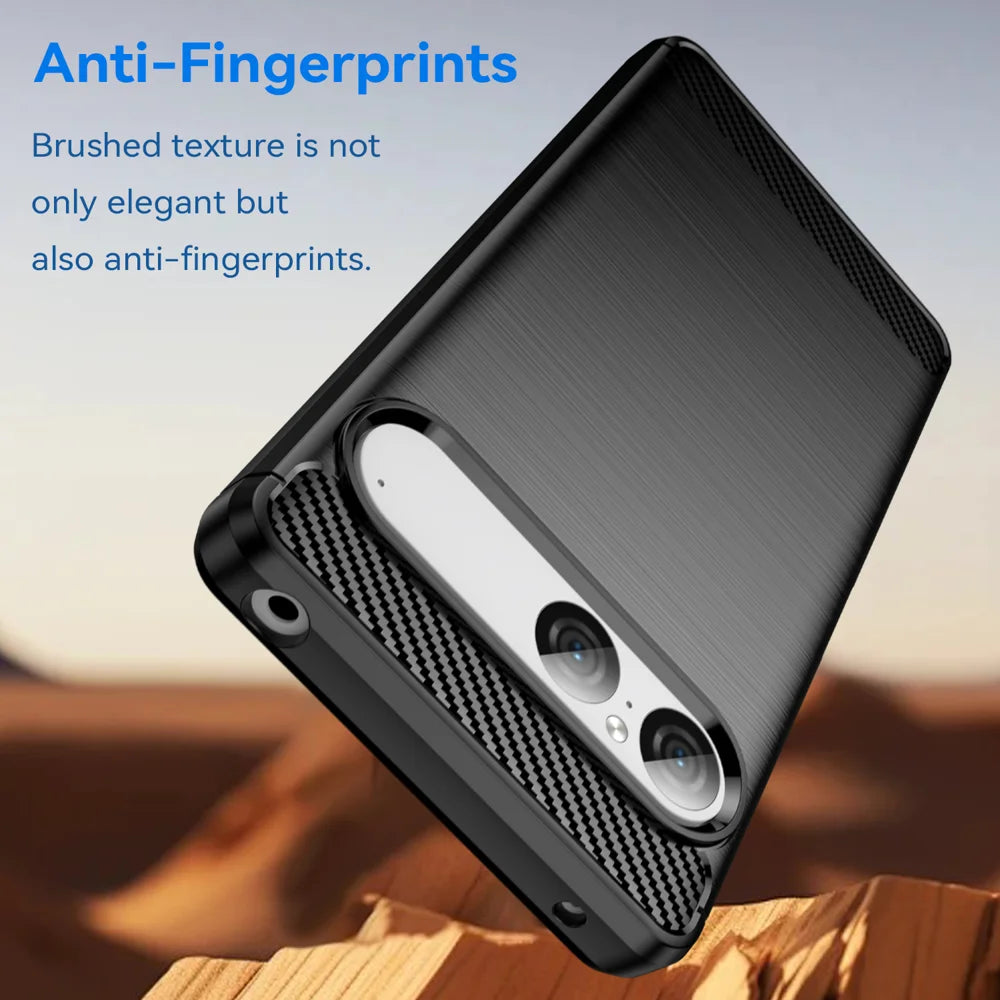 WANLONFENG For Sony Xperia 10 VII Case with Screen Film  LS Series Big Lens Hole Brushed Texture TPU Phone Cover - Black - 4
