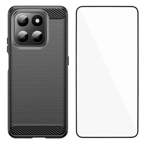 WANLONFENG For Honor 400 Smart 4G / Honor X7d 4G / Honor 400 Smart 5G Case with Screen Film  LS Series Big Lens Hole Brushed Texture TPU Phone Cover - Black - 1