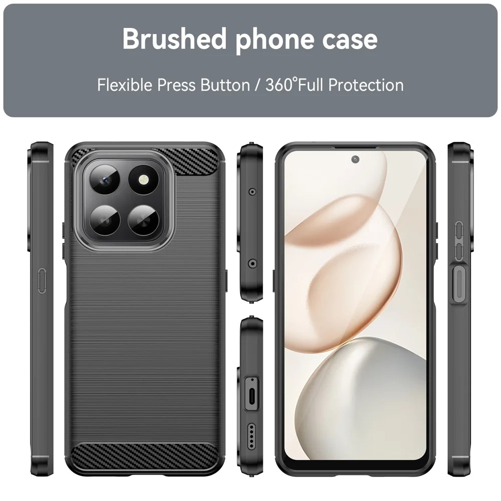 WANLONFENG For Honor 400 Smart 4G / Honor X7d 4G / Honor 400 Smart 5G Case with Screen Film  LS Series Big Lens Hole Brushed Texture TPU Phone Cover - Black - 3