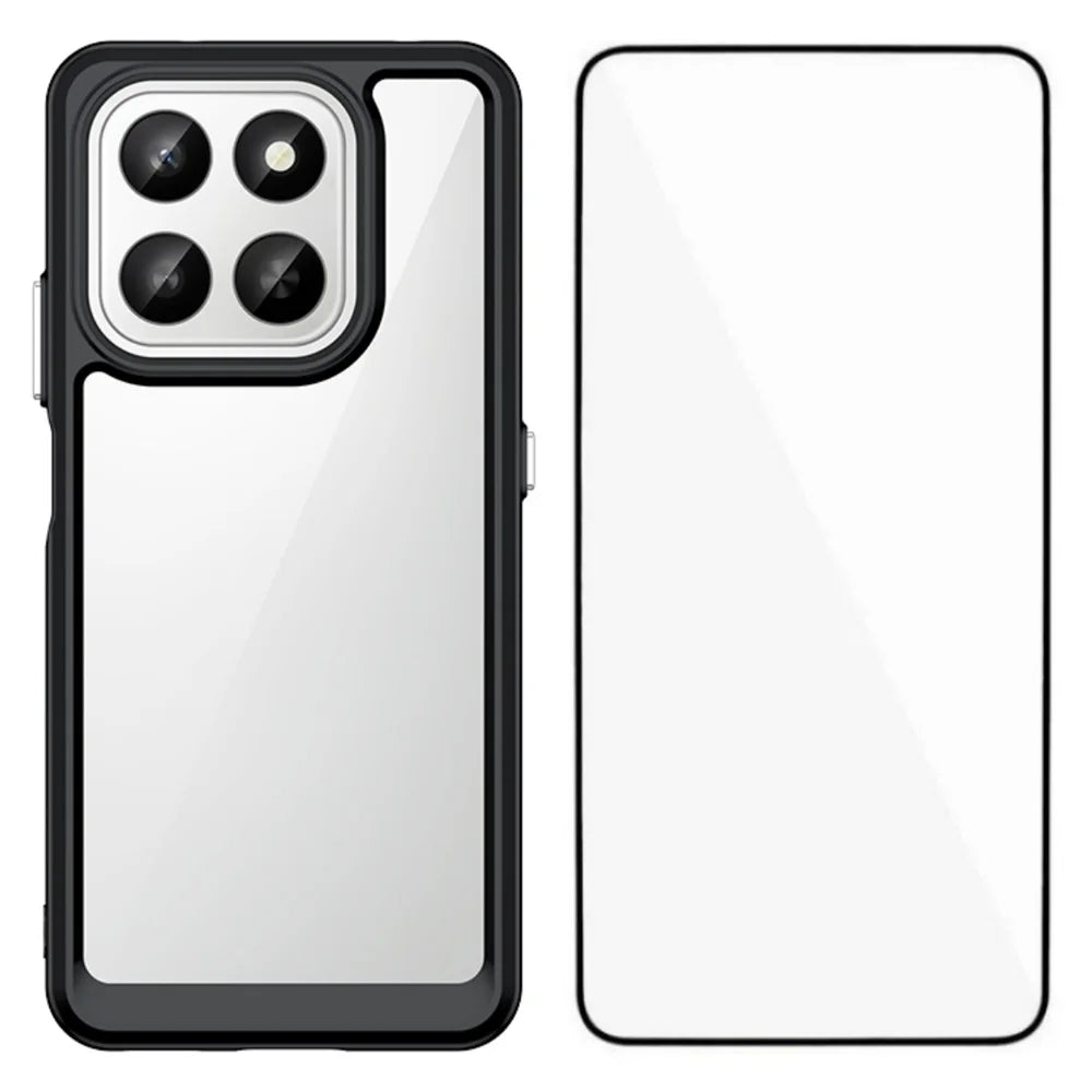 WANLONFENG For Honor 400 Smart 4G / Honor X7d 4G / Honor 400 Smart 5G Phone Case  XC Series TPU Acrylic Cover with Tempered Glass (Big Lens Hole) - Black - 1