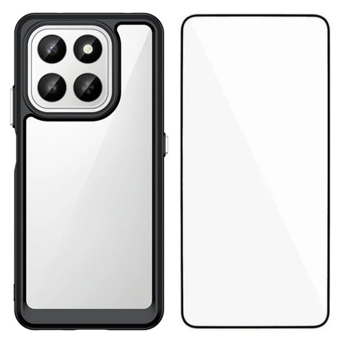 WANLONFENG For Honor 400 Smart 4G / Honor X7d 4G / Honor 400 Smart 5G Phone Case  XC Series TPU Acrylic Cover with Tempered Glass (Big Lens Hole) - Black - 1