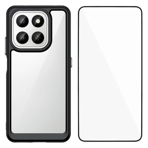 WANLONFENG For Honor 400 Smart 4G / Honor X7d 4G / Honor 400 Smart 5G Phone Case  XC Series TPU Acrylic Cover with Tempered Glass (Big Lens Hole) - Black - 1