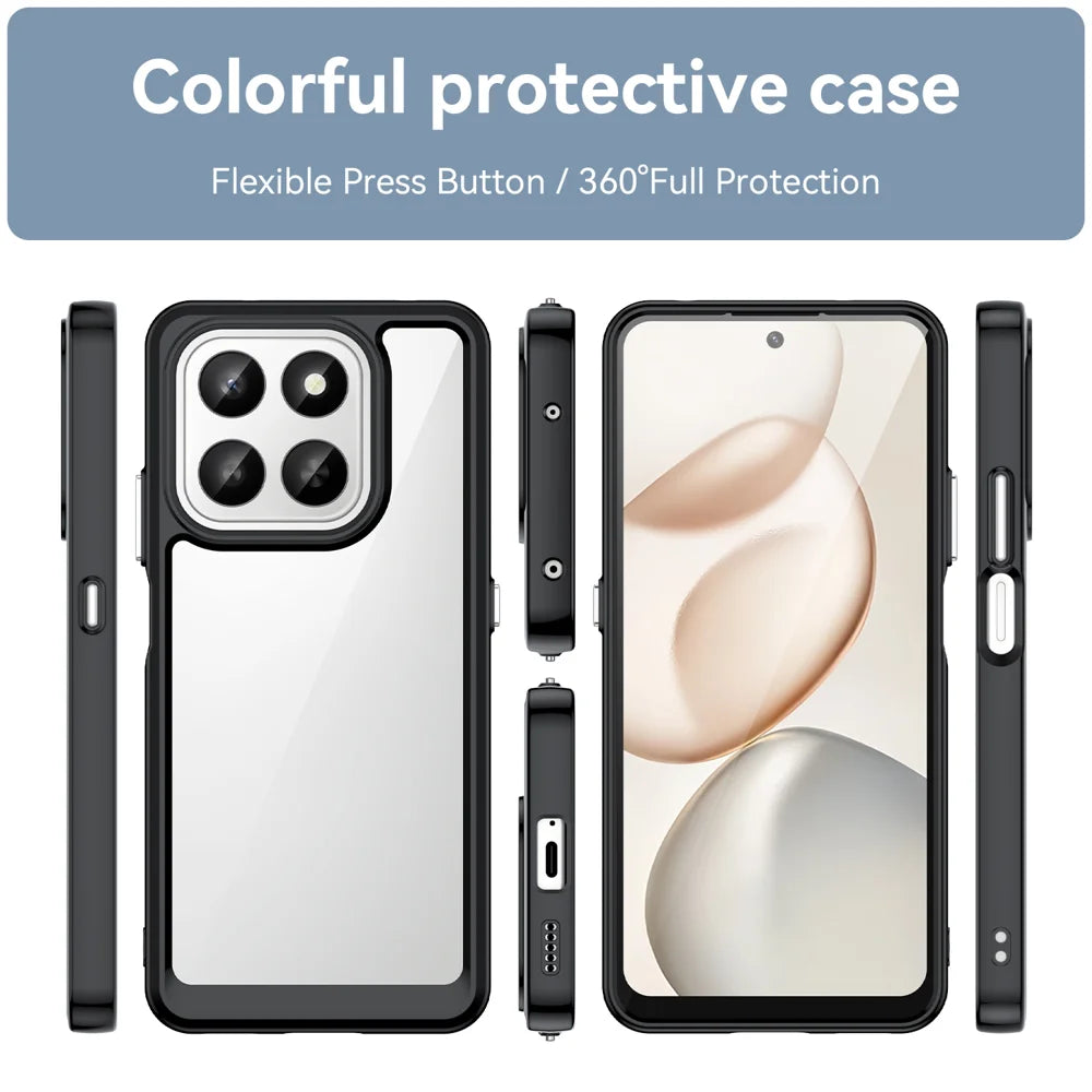 WANLONFENG For Honor 400 Smart 4G / Honor X7d 4G / Honor 400 Smart 5G Phone Case  XC Series TPU Acrylic Cover with Tempered Glass (Big Lens Hole) - Black - 3