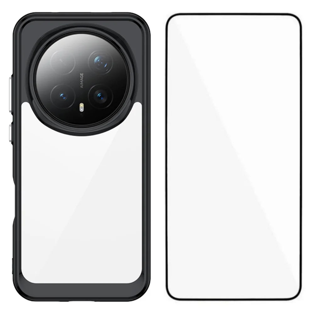 WANLONFENG For Honor Magic8 Pro 5G Phone Case  XC Series TPU Acrylic Cover with Tempered Glass (Big Lens Hole) - Black - 1
