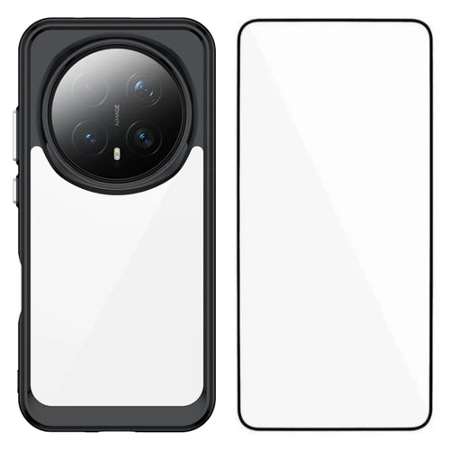 WANLONFENG For Honor Magic8 Pro 5G Phone Case  XC Series TPU Acrylic Cover with Tempered Glass (Big Lens Hole) - Black - 1