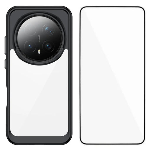 WANLONFENG For Honor Magic8 Pro 5G Phone Case  XC Series TPU Acrylic Cover with Tempered Glass (Big Lens Hole) - Black - 1