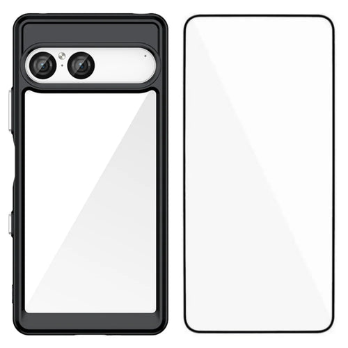 WANLONFENG For Sony Xperia 10 VII Phone Case  XC Series TPU Acrylic Cover with Tempered Glass (Big Lens Hole) - Black - 1