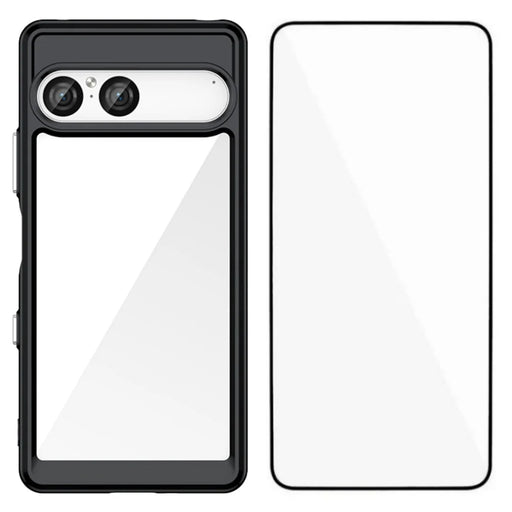 WANLONFENG For Sony Xperia 10 VII Phone Case  XC Series TPU Acrylic Cover with Tempered Glass (Big Lens Hole) - Black - 1