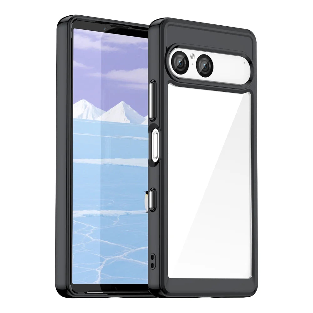 WANLONFENG For Sony Xperia 10 VII Phone Case  XC Series TPU Acrylic Cover with Tempered Glass (Big Lens Hole) - Black - 2