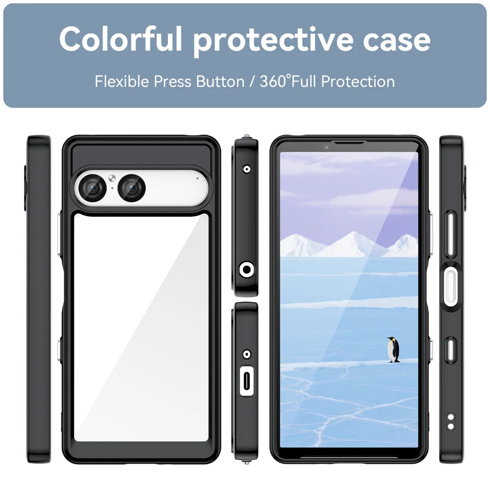 WANLONFENG For Sony Xperia 10 VII Phone Case  XC Series TPU Acrylic Cover with Tempered Glass (Big Lens Hole) - Black - 3