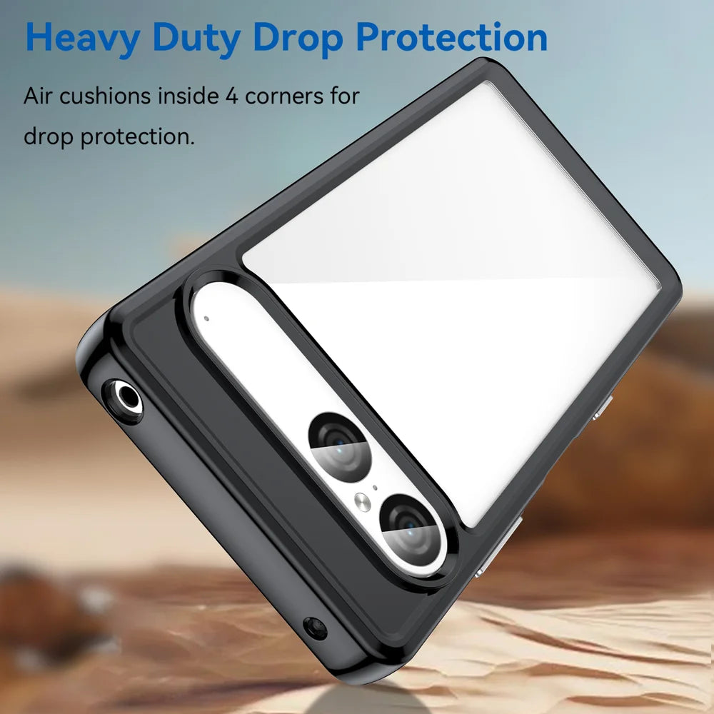 WANLONFENG For Sony Xperia 10 VII Phone Case  XC Series TPU Acrylic Cover with Tempered Glass (Big Lens Hole) - Black - 4