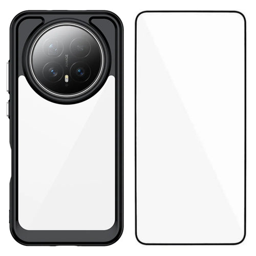 WANLONFENG For Honor Magic8 5G Phone Case  XC Series TPU Acrylic Cover with Tempered Glass (Big Lens Hole) - Black - 1