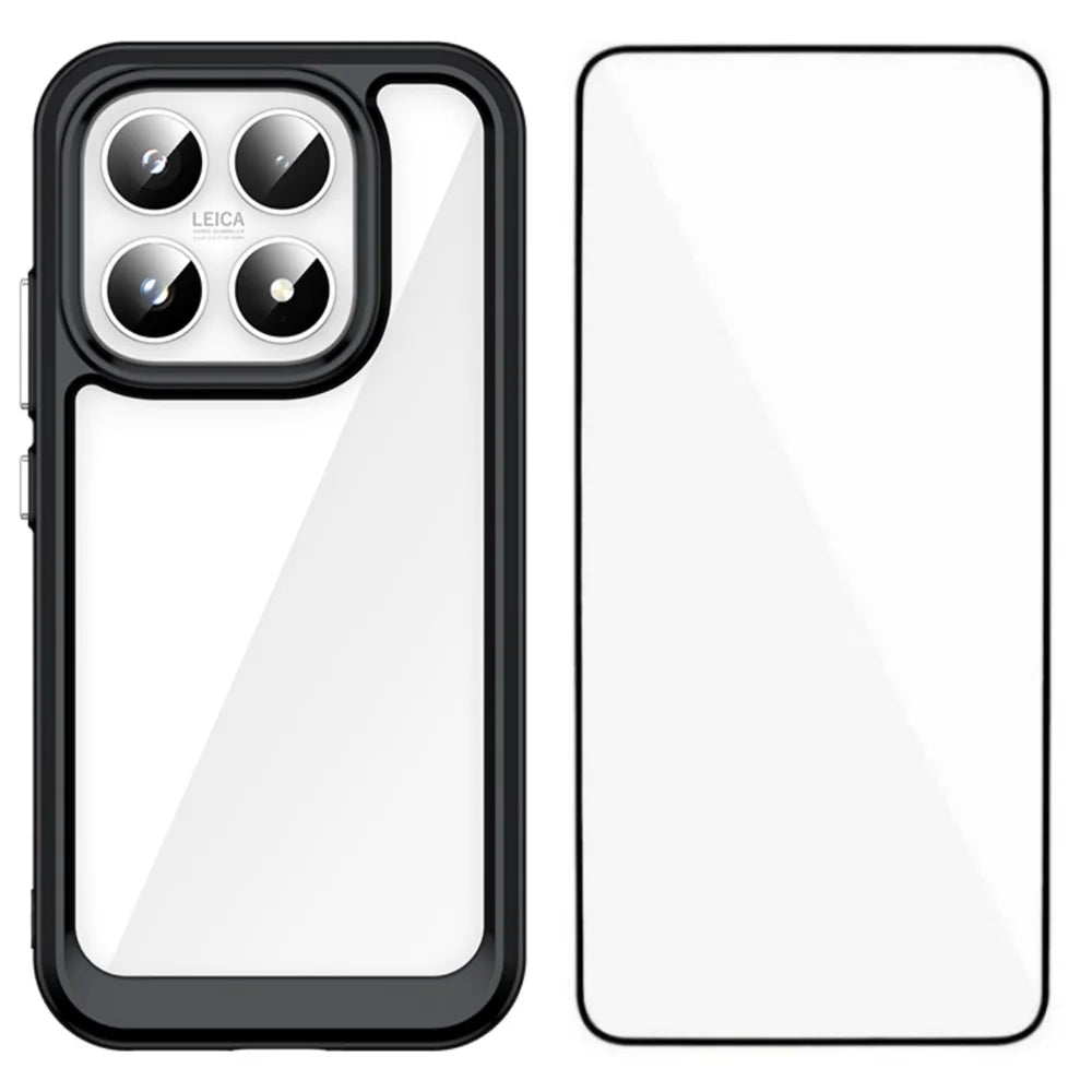 WANLONFENG For Xiaomi 17 Phone Case  XC Series TPU Acrylic Cover with Tempered Glass (Big Lens Hole) - Black - 1