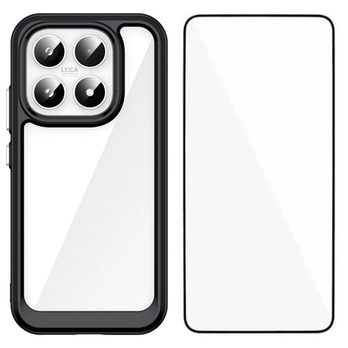 WANLONFENG For Xiaomi 17 Phone Case  XC Series TPU Acrylic Cover with Tempered Glass (Big Lens Hole) - Black - 1