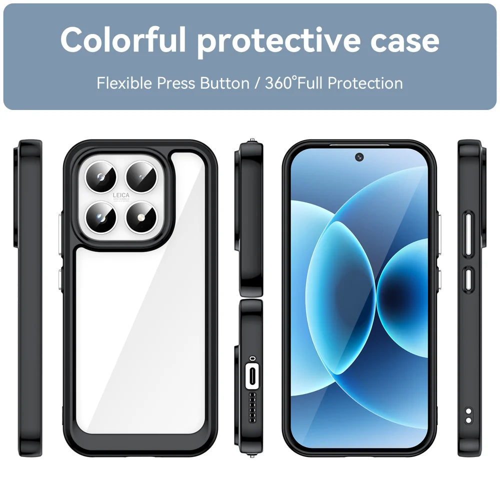 WANLONFENG For Xiaomi 17 Phone Case  XC Series TPU Acrylic Cover with Tempered Glass (Big Lens Hole) - Black - 3