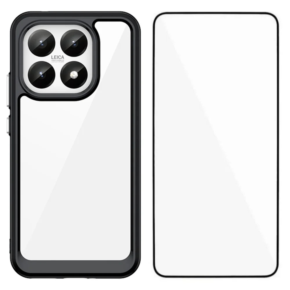 WANLONFENG For Xiaomi 15T Phone Case  XC Series TPU Acrylic Cover with Tempered Glass (Big Lens Hole) - Black - 1