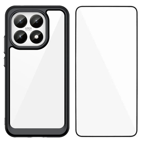 WANLONFENG For Xiaomi 15T Phone Case  XC Series TPU Acrylic Cover with Tempered Glass (Big Lens Hole) - Black - 1