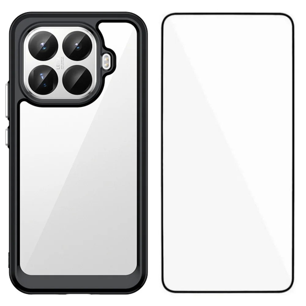 WANLONFENG For Xiaomi 15T Pro Phone Case  XC Series TPU Acrylic Cover with Tempered Glass (Big Lens Hole) - Black - 1