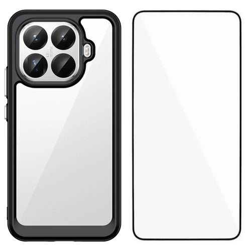 WANLONFENG For Xiaomi 15T Pro Phone Case  XC Series TPU Acrylic Cover with Tempered Glass (Big Lens Hole) - Black - 1