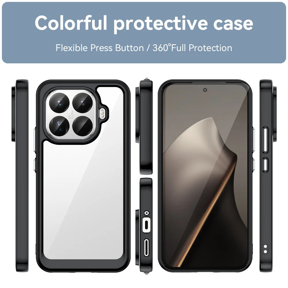 WANLONFENG For Xiaomi 15T Pro Phone Case  XC Series TPU Acrylic Cover with Tempered Glass (Big Lens Hole) - Black - 3