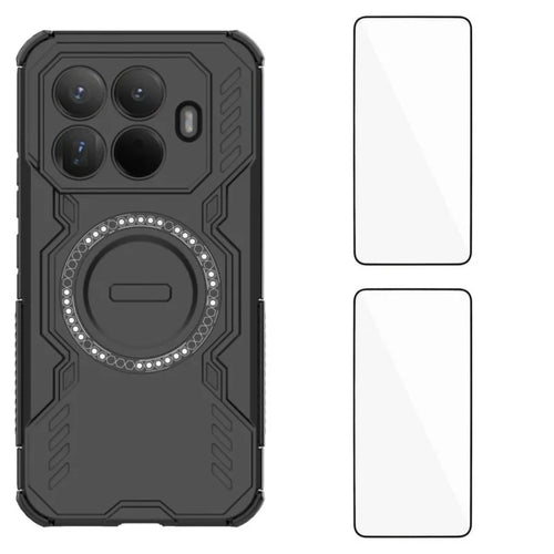 WANLONFENG For Xiaomi 15T Pro Magnetic Case  DJ Series PC TPU Phone Cover with 2Pcs Tempered Glass Film - Black - 1