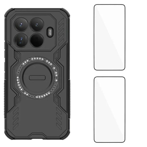 WANLONFENG For Xiaomi 15T Pro Magnetic Case  DJ Series PC TPU Phone Cover with 2Pcs Tempered Glass Film - Black - 1