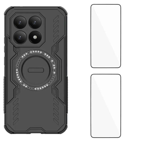 WANLONFENG For Xiaomi 15T Magnetic Case  DJ Series PC TPU Phone Cover with 2Pcs Tempered Glass Film - Black - 1