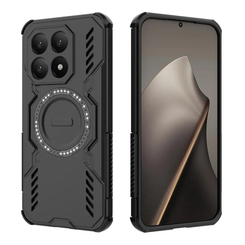 WANLONFENG For Xiaomi 15T Magnetic Case  DJ Series PC TPU Phone Cover with 2Pcs Tempered Glass Film - Black - 3