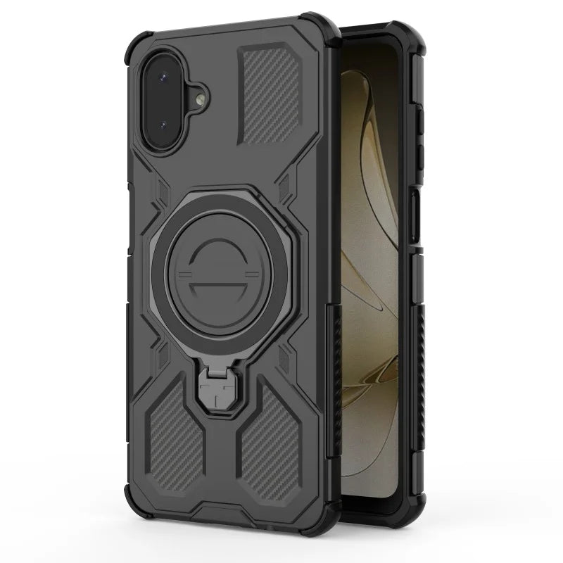 WANLONFENG For Samsung Galaxy A08 4G / A07 4G Case Kickstand with 2Pcs Screen Film  KJ Series PC TPU Phone Cover (Big Lens Hole) - Black - 2