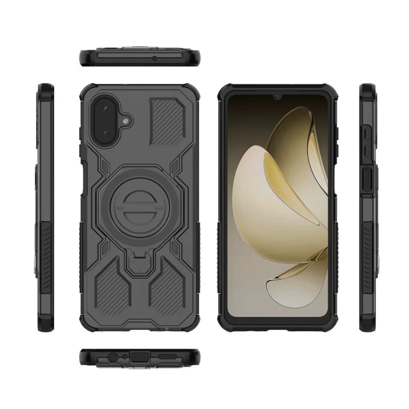 WANLONFENG For Samsung Galaxy A08 4G / A07 4G Case Kickstand with 2Pcs Screen Film  KJ Series PC TPU Phone Cover (Big Lens Hole) - Black - 3